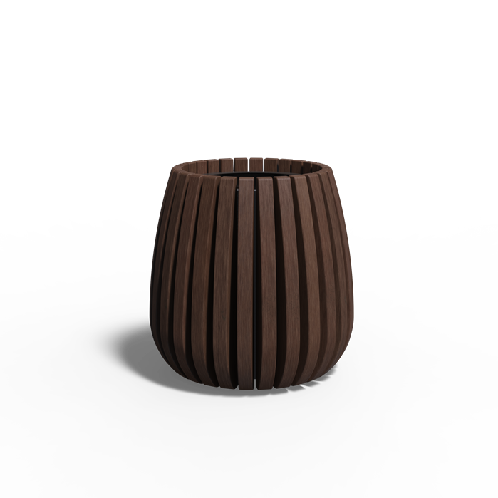 Brown ribbed planter on a white background