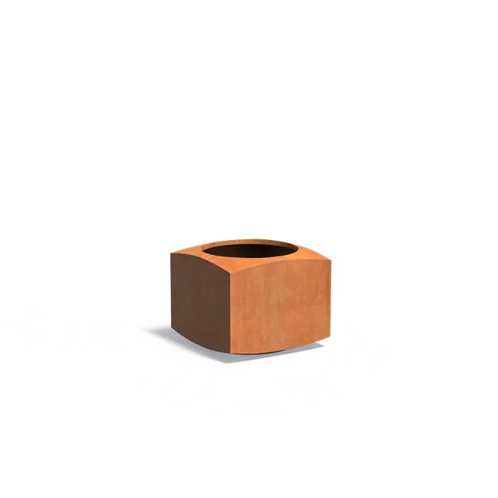 square corten steel garden planter with round internal opening