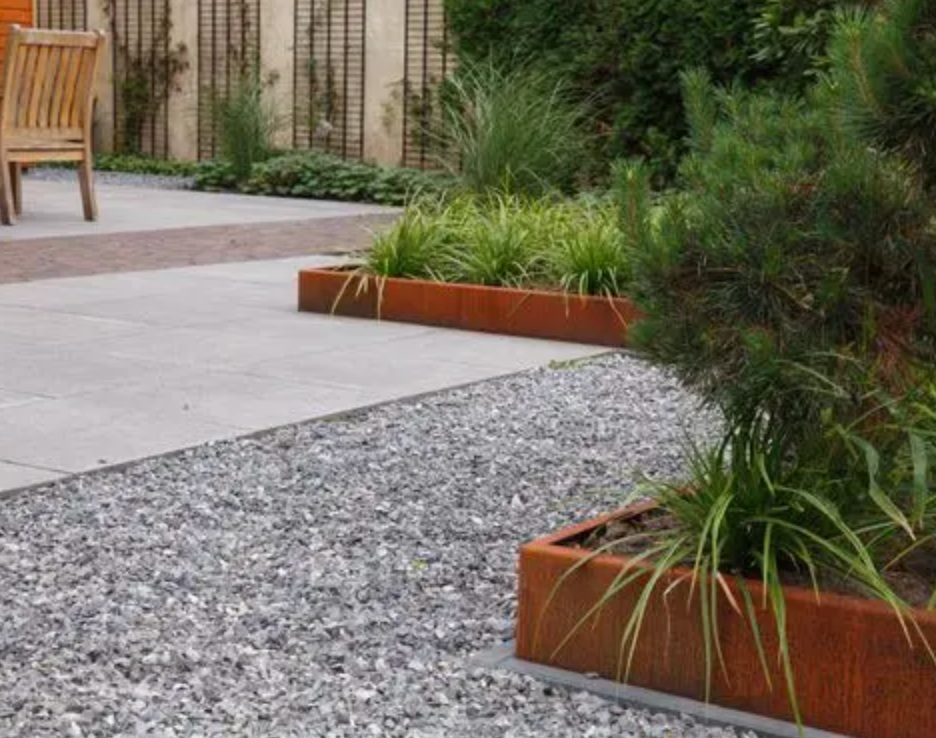 Corten Garden Edging on a gravel path