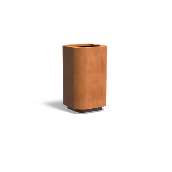 tall designer corten steel garden planter by Adezz with rounded corners