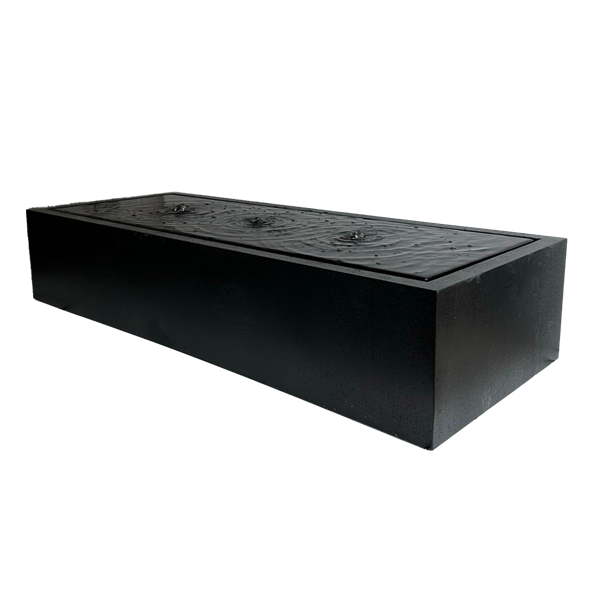 Black rectangular fire pit table on a white background