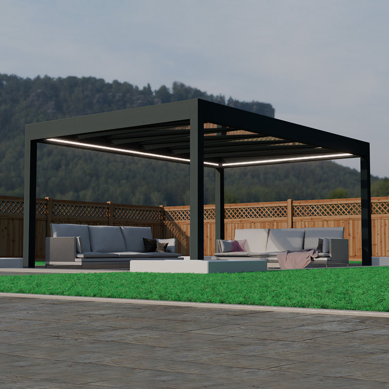 black pergola with glass roof