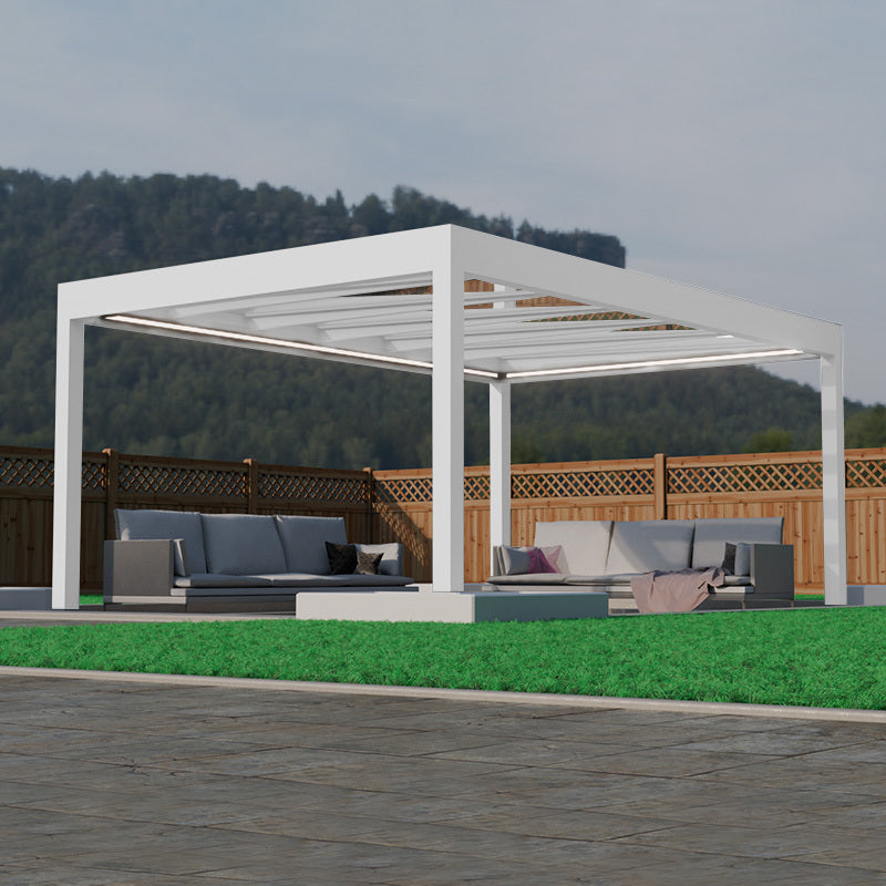 white pergola with glass roof