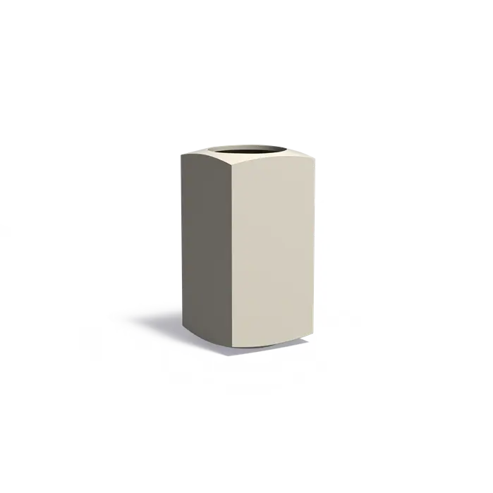 tall, square shaped designer plant pot with round opening in cream