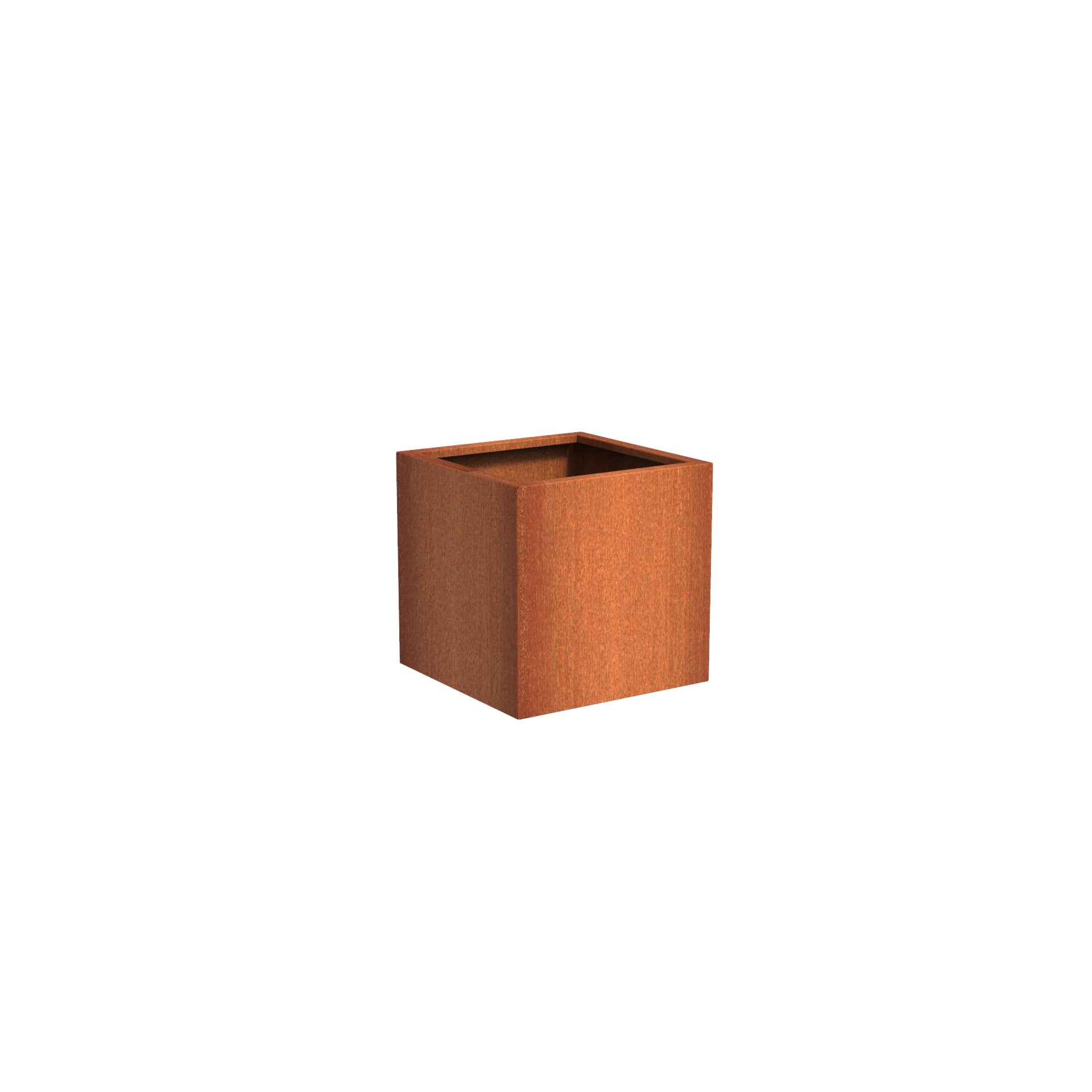 corten steel cube planter of varying sizes