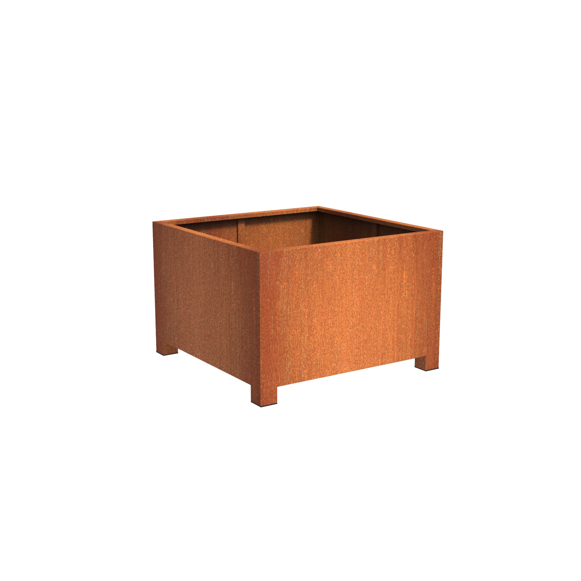 Cube Corten steel garden planter with feet. Available in various sizes