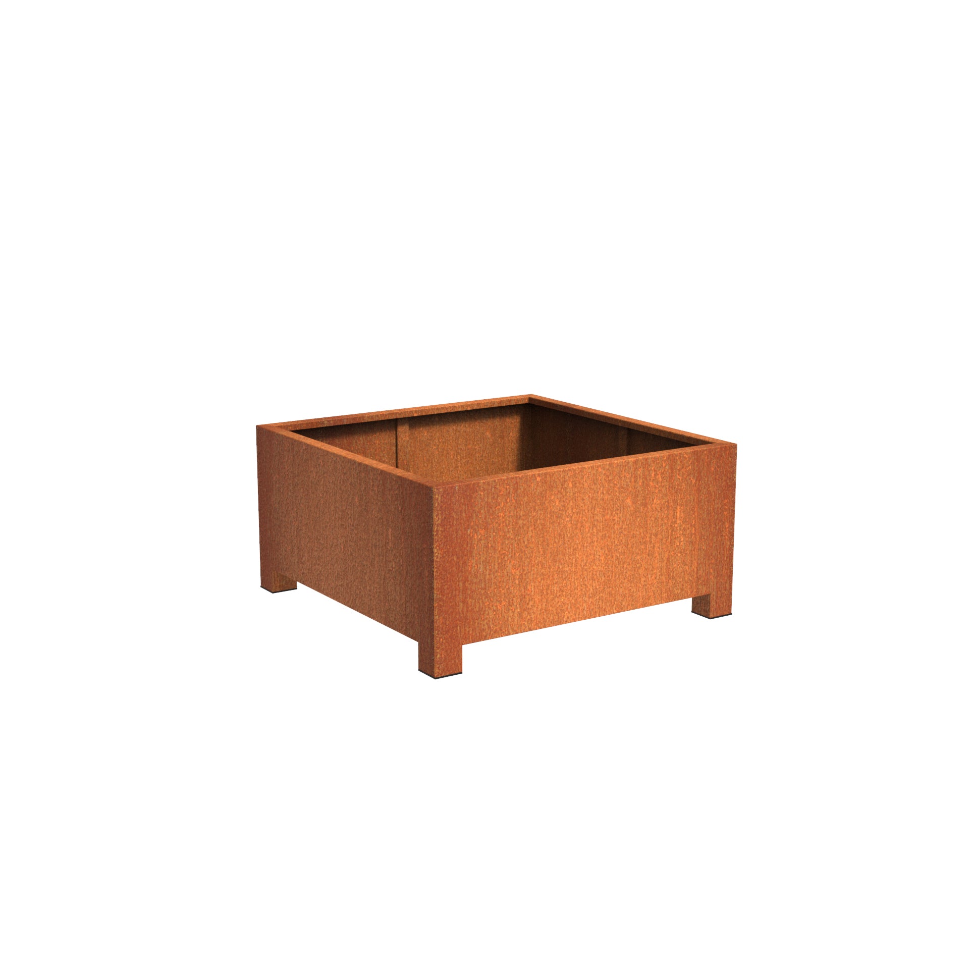 Cube Corten steel garden planter with feet. Available in various sizes