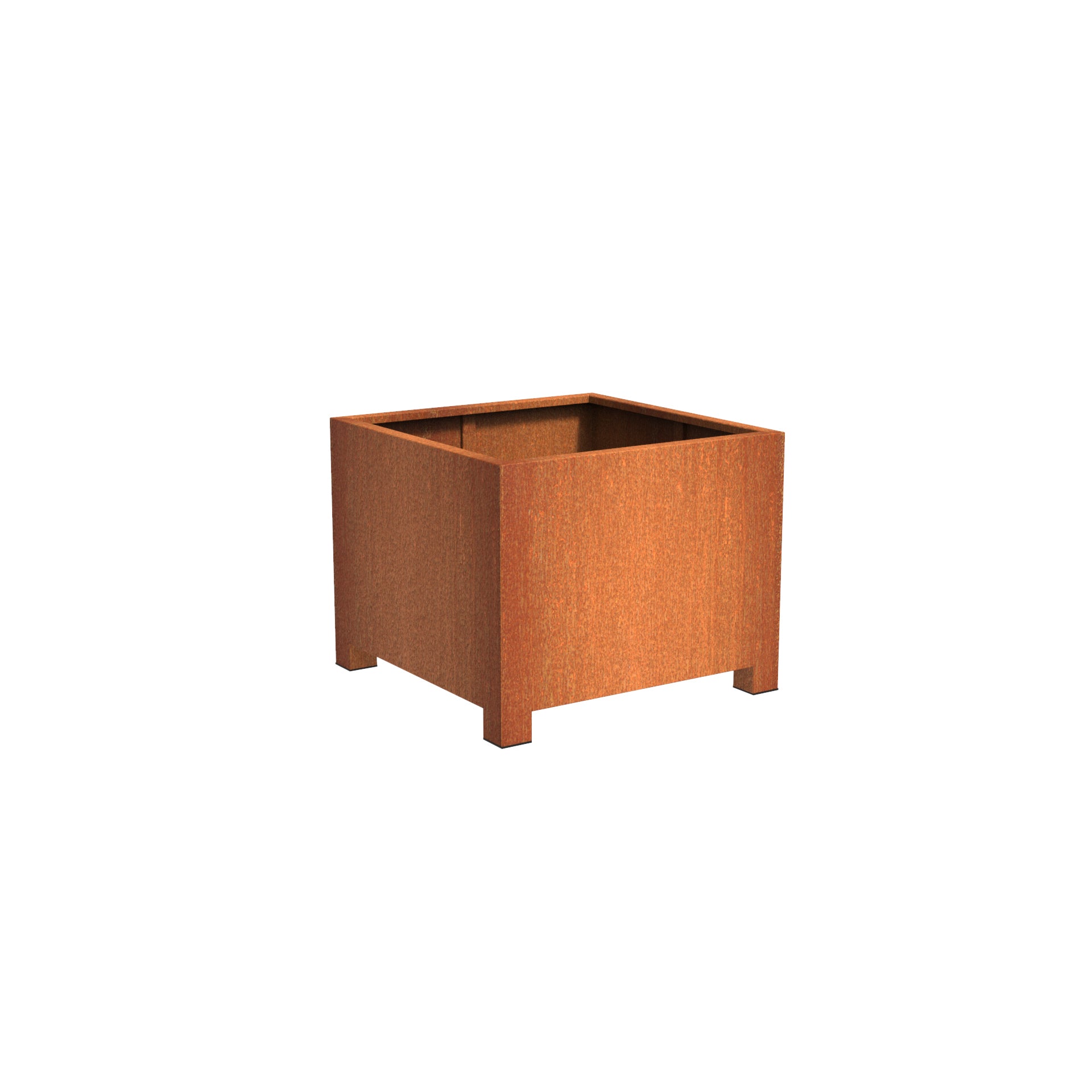 Cube Corten steel garden planter with feet. Available in various sizes