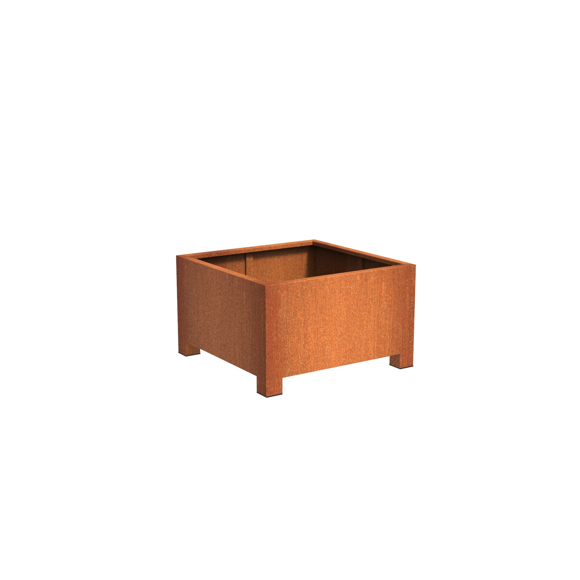 Cube Corten steel garden planter with feet. Available in various sizes