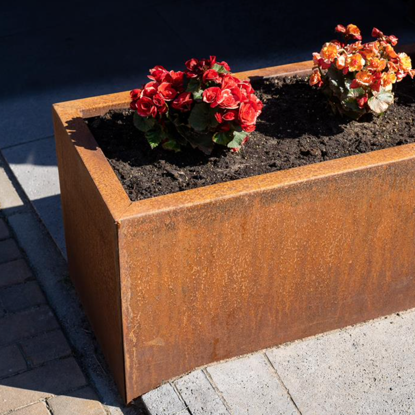 rusted corten steel trough garden planter
