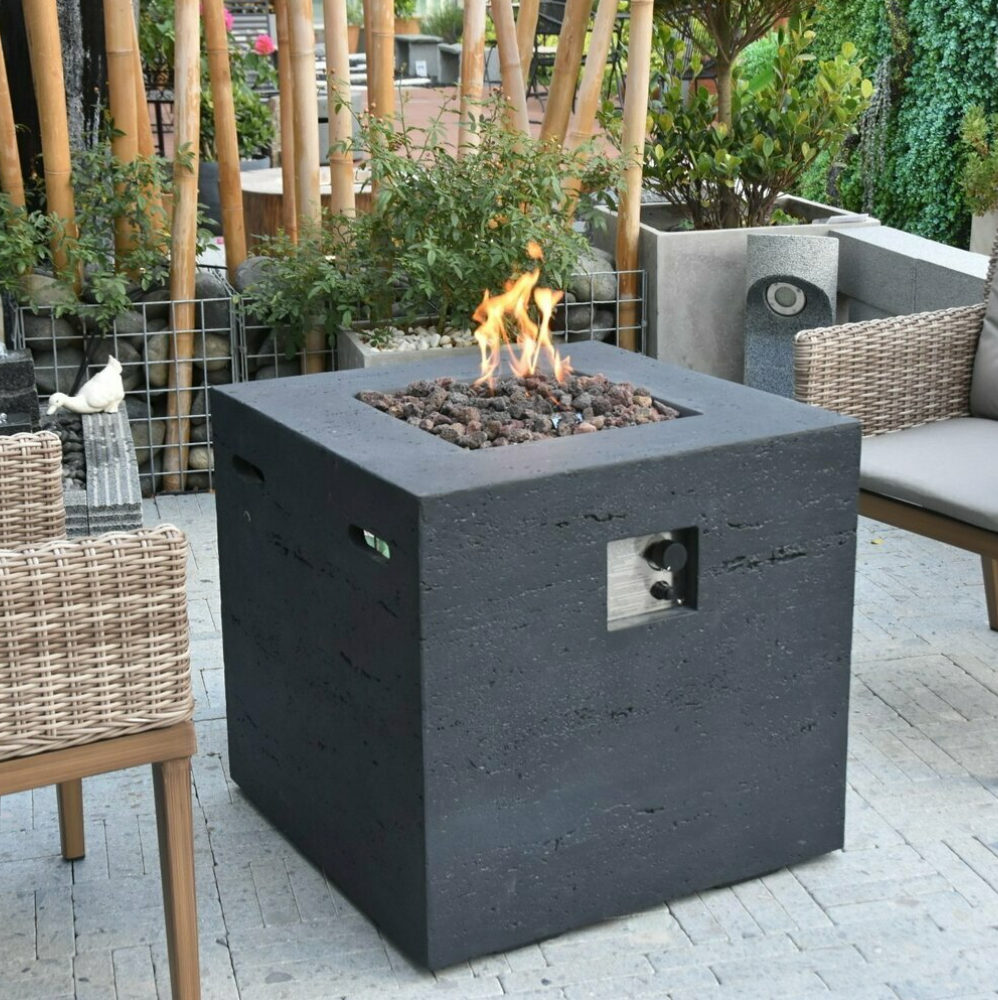 balck cube gas fire table alight