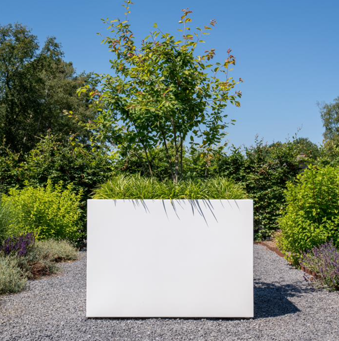 large white steel powder coated cube garden planter
