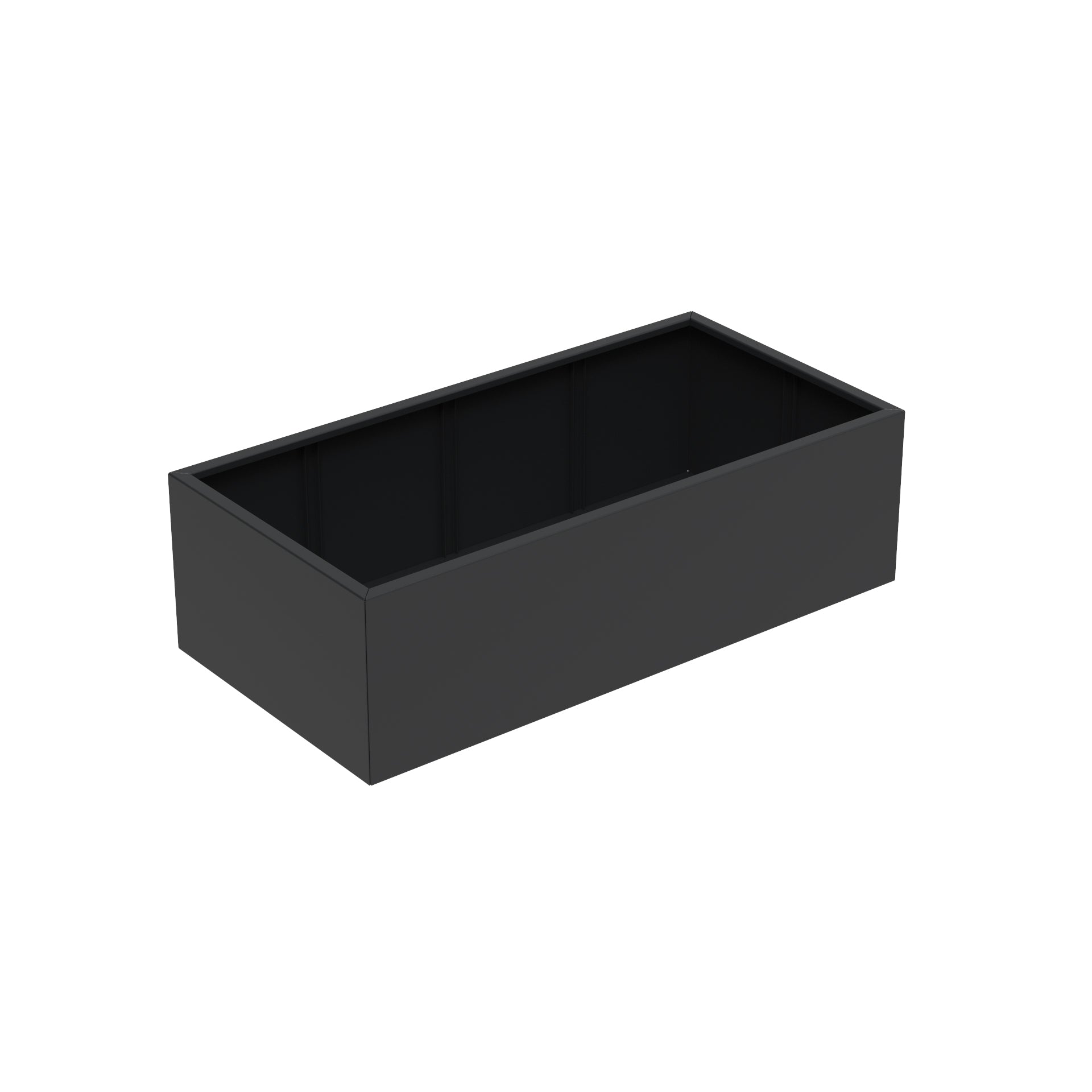 A black rectangular coated steel garden trough with a sleek design.