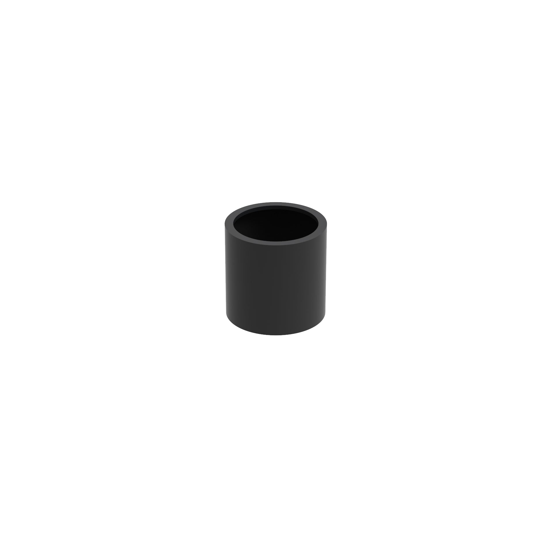 A cylindrical black powder coated steel garden planter.