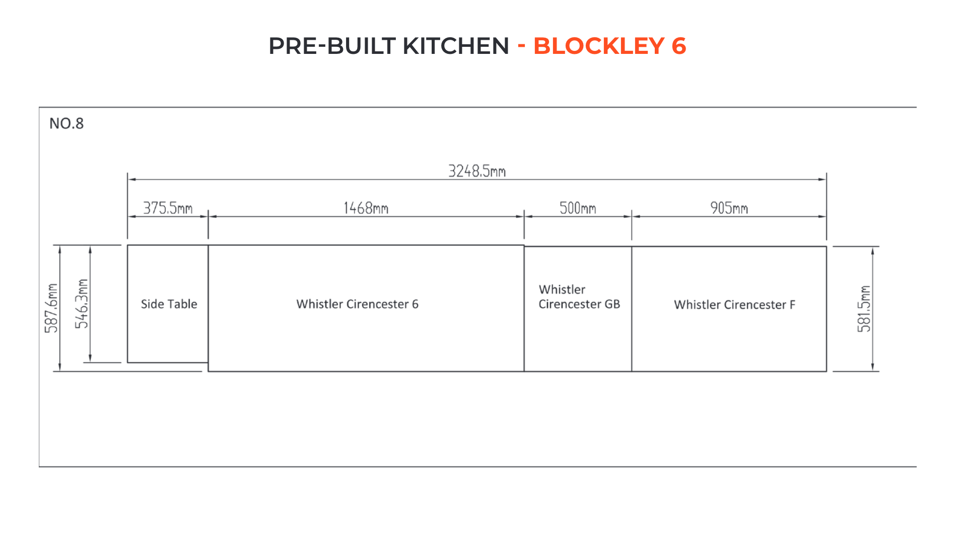 black and white diagram showing blockley outdoor kitchen sizes