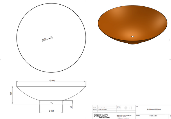 diagram of corten steel fire bowl specifications