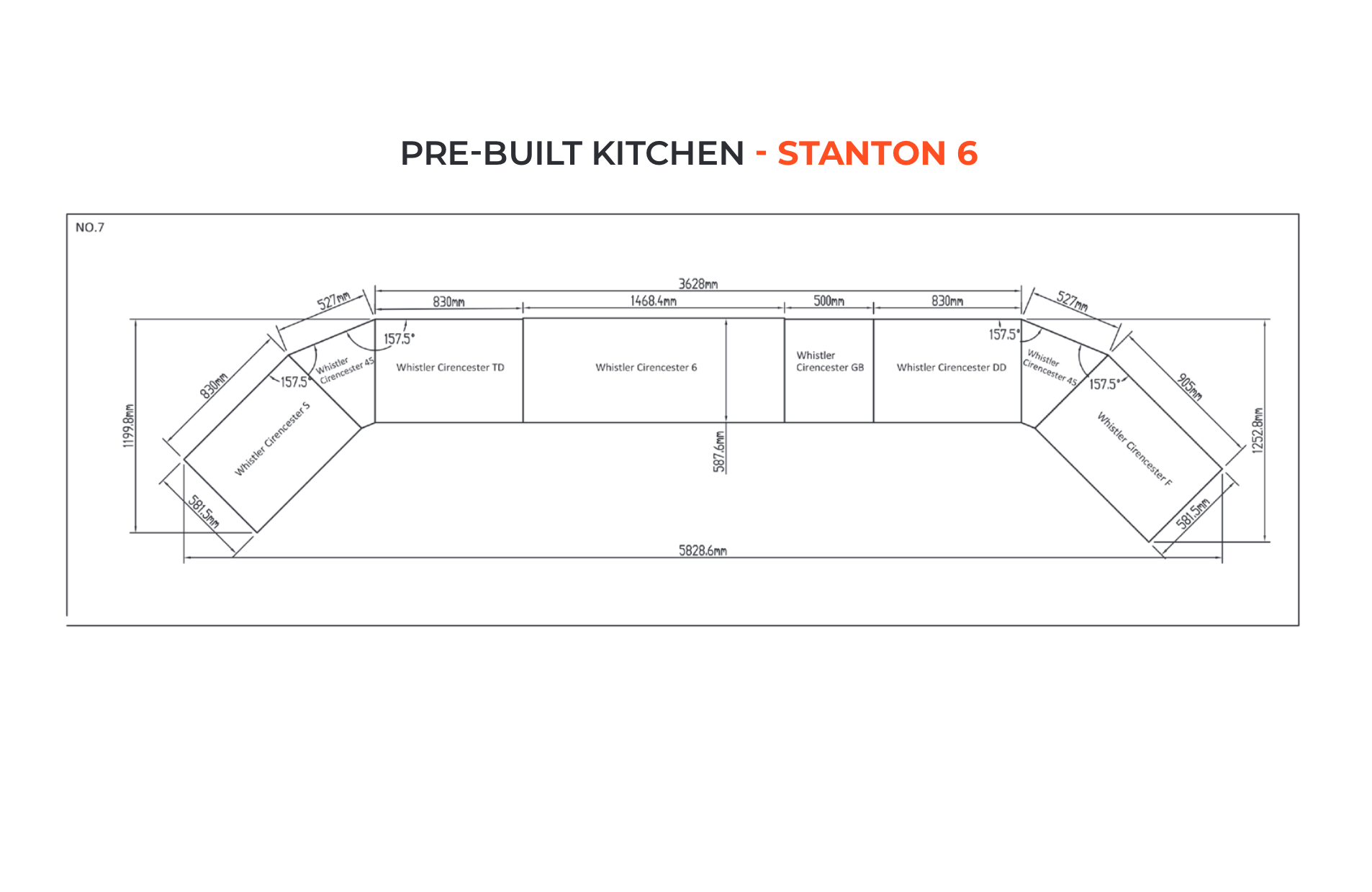 black and white diagram showing stanton 6 outdoor kitchen sizes