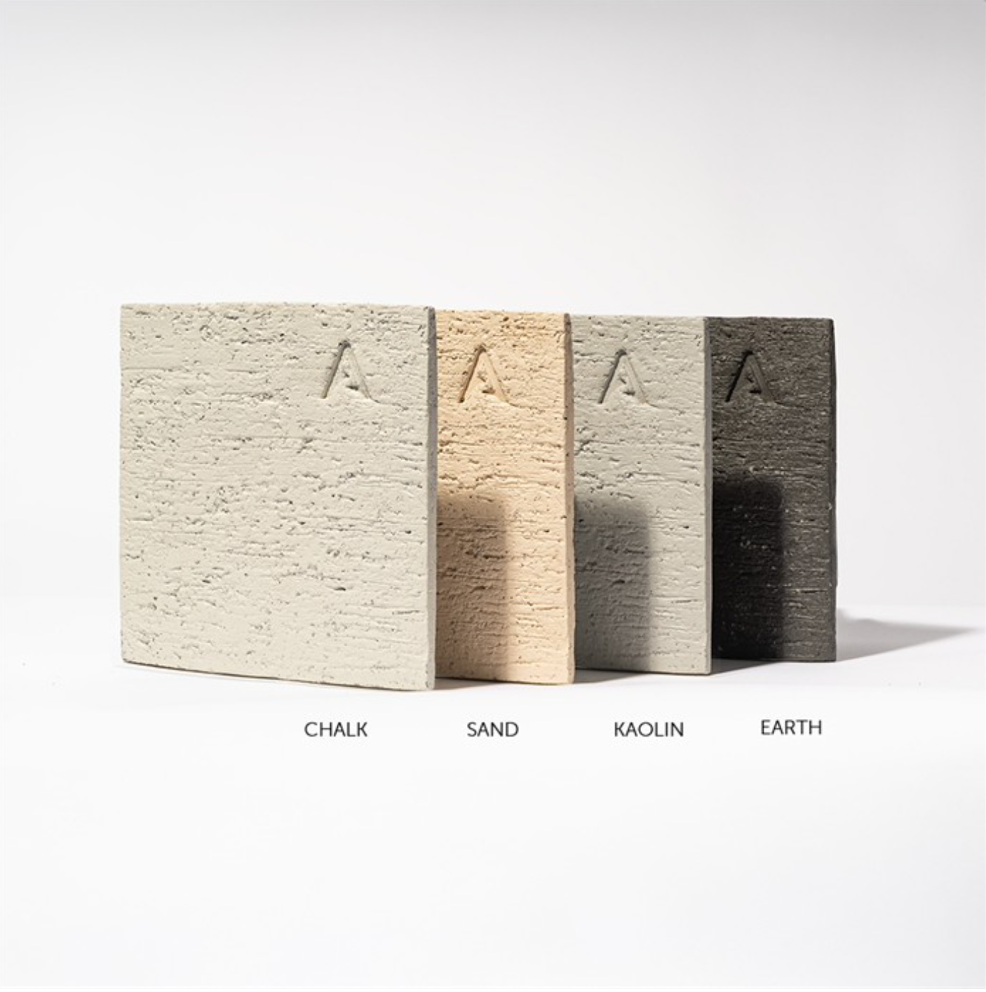 Four rectangular blocks labeled 'Chalk', 'Sand', 'Kaolin', and 'Earth' on a white background.