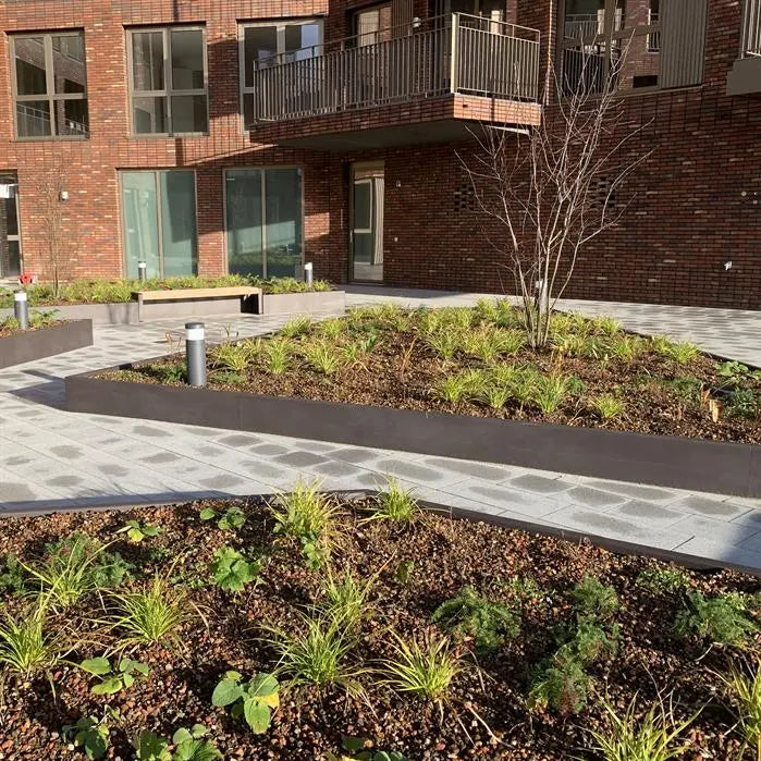 angular flower beds in public space