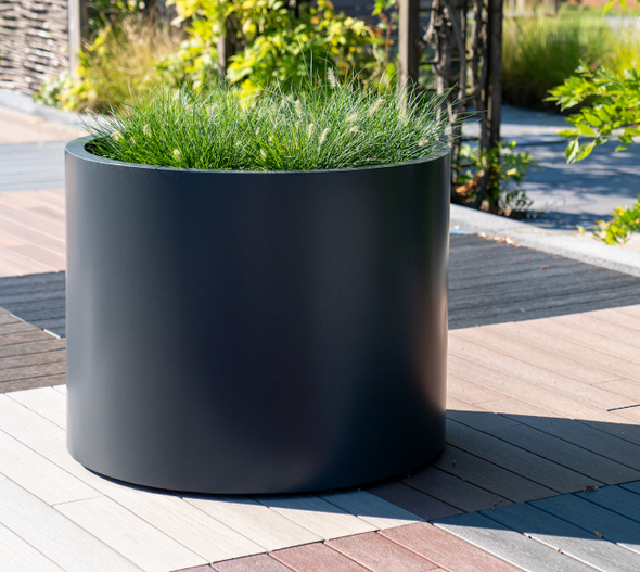 round aluminium black garden planter