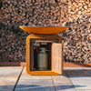 gas outdoor grill with cannister container made from corten steel