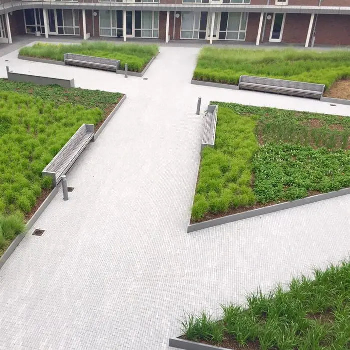 triangular beds with retaining walls in public space 