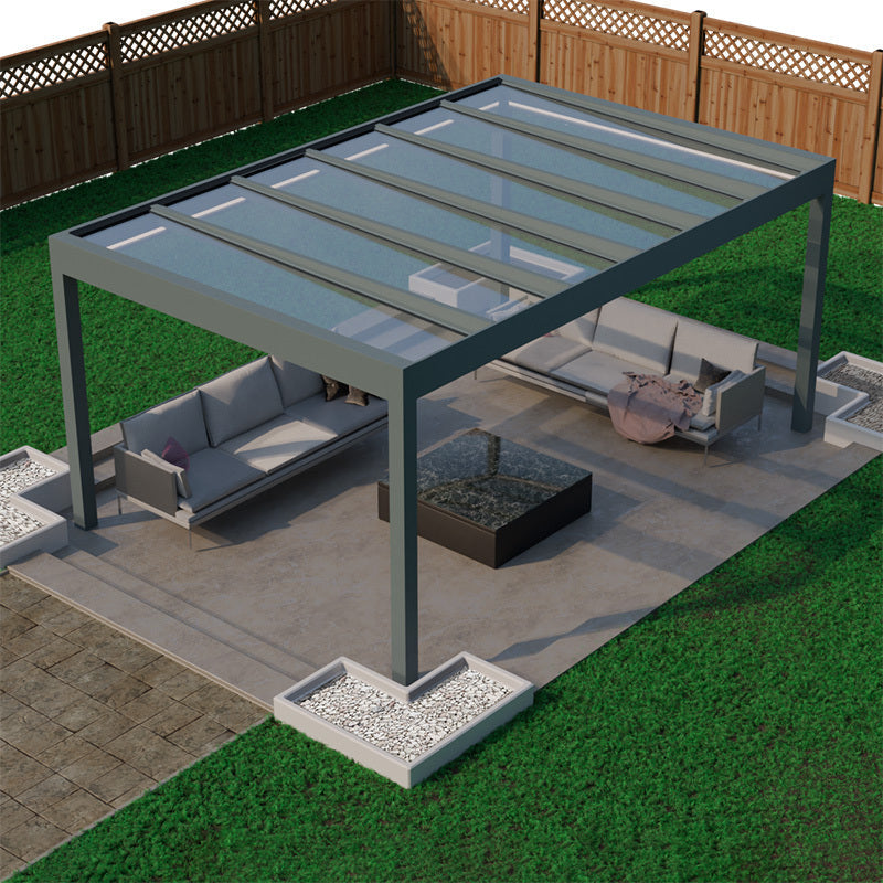 aerial view of glass roofed pergola in grey