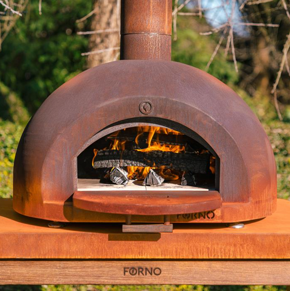 rusted corten steel forno pizza oven