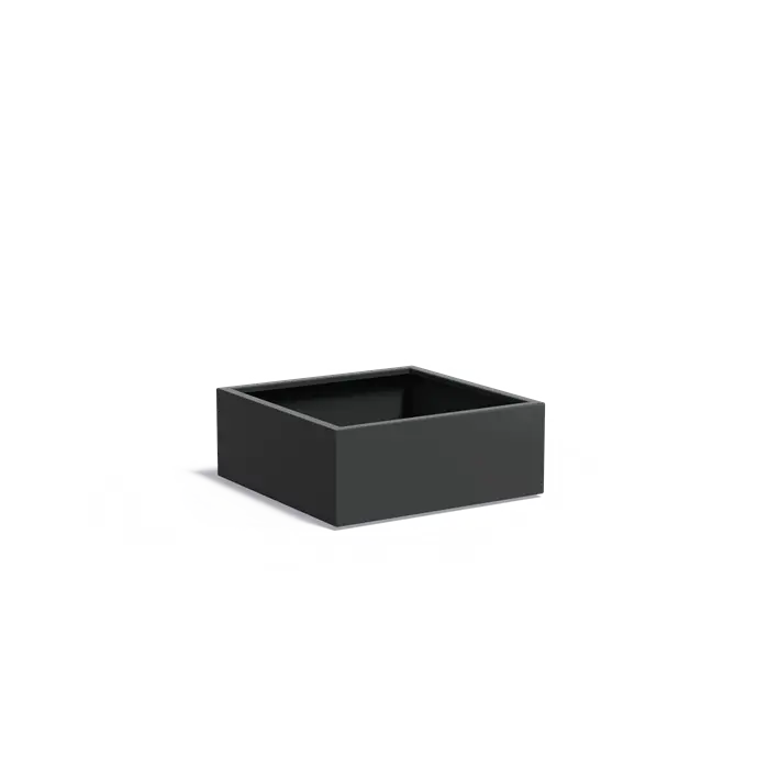 Black rectangular planter box on a white background