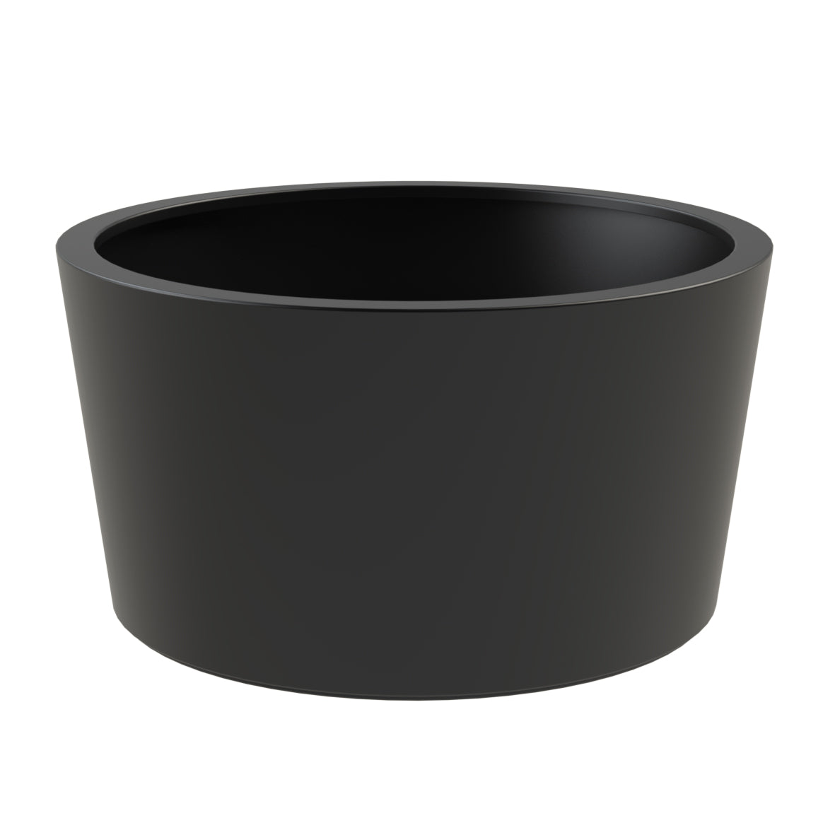 round black fibreglass outdoor garden planter