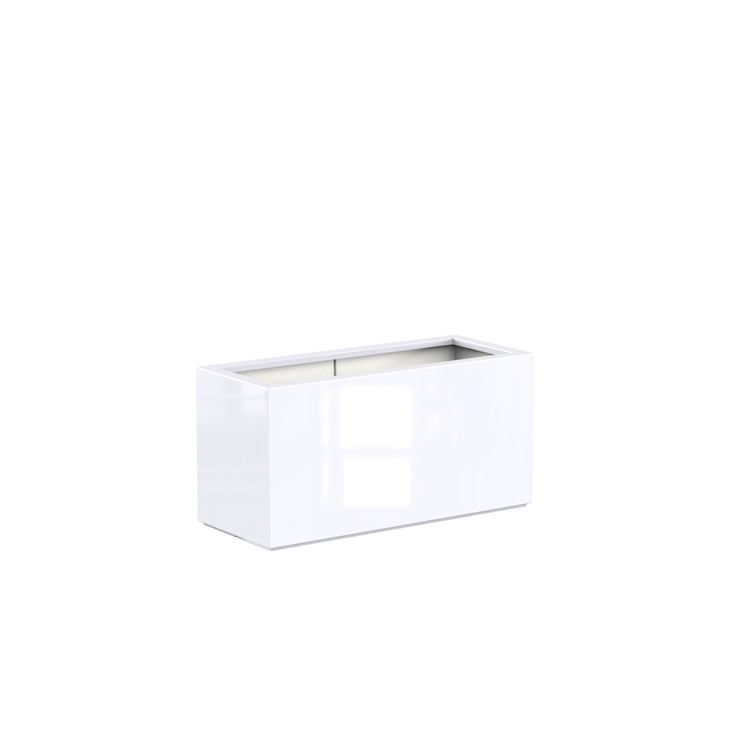 glossy white fibreglass garden trough planter