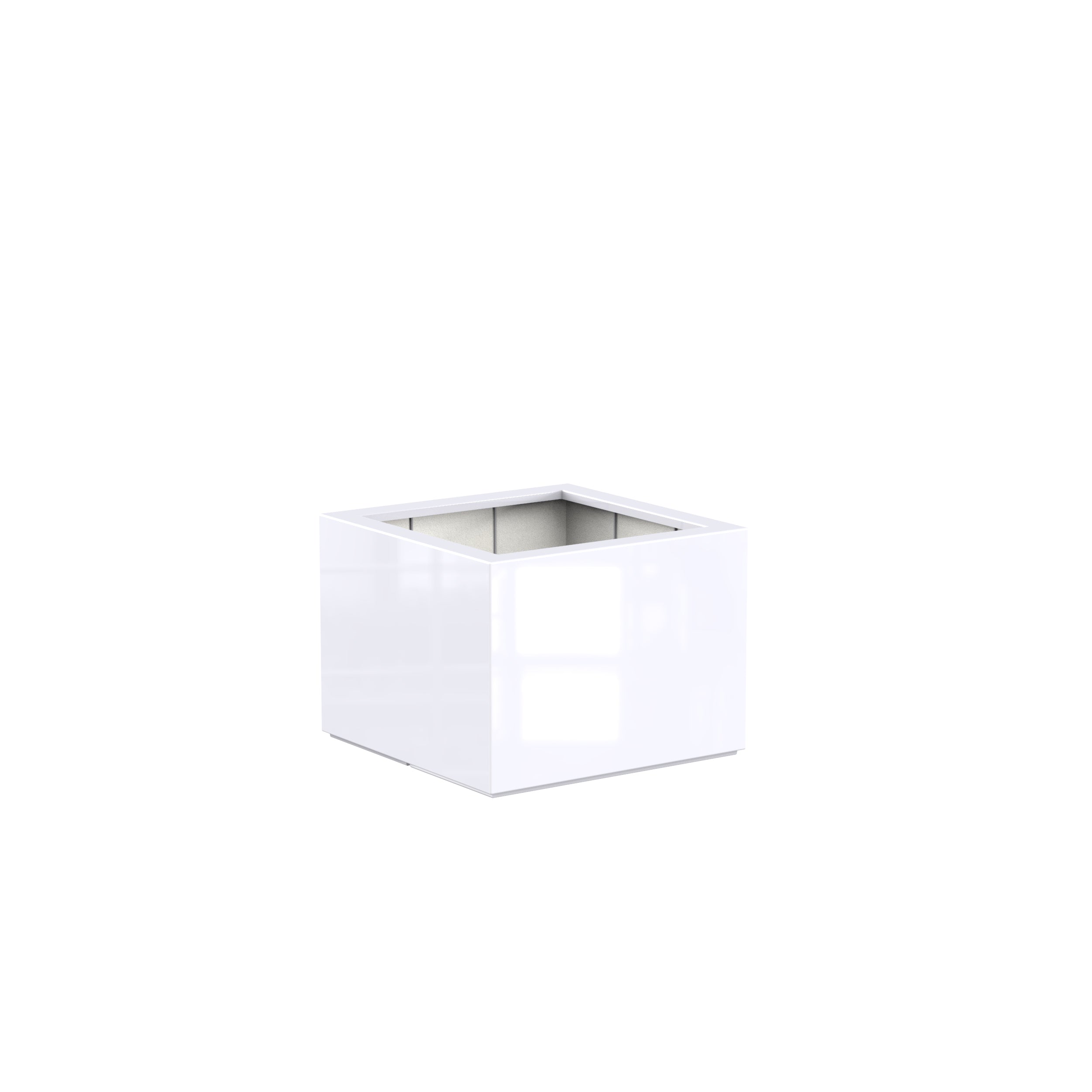 white glossy square fibreglass garden planters