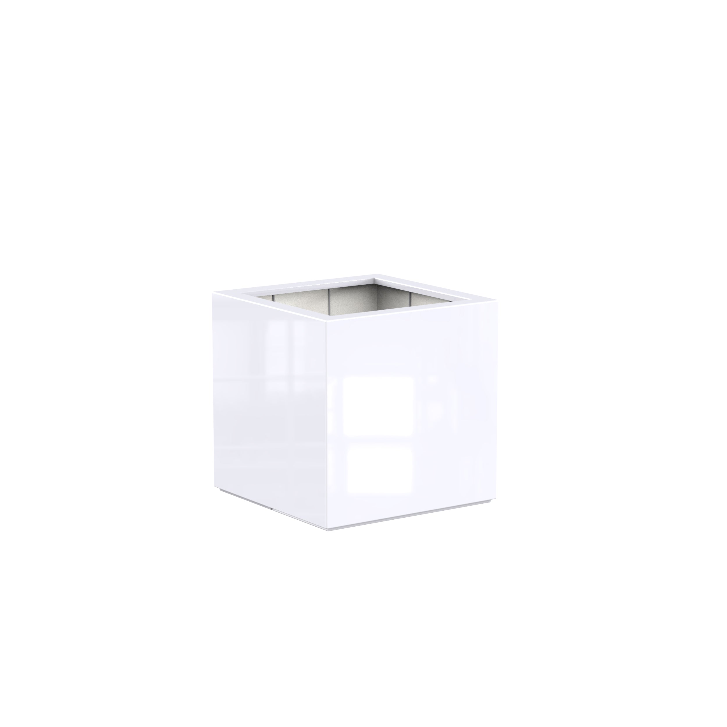 cube white high gloss fibreglass garden planter