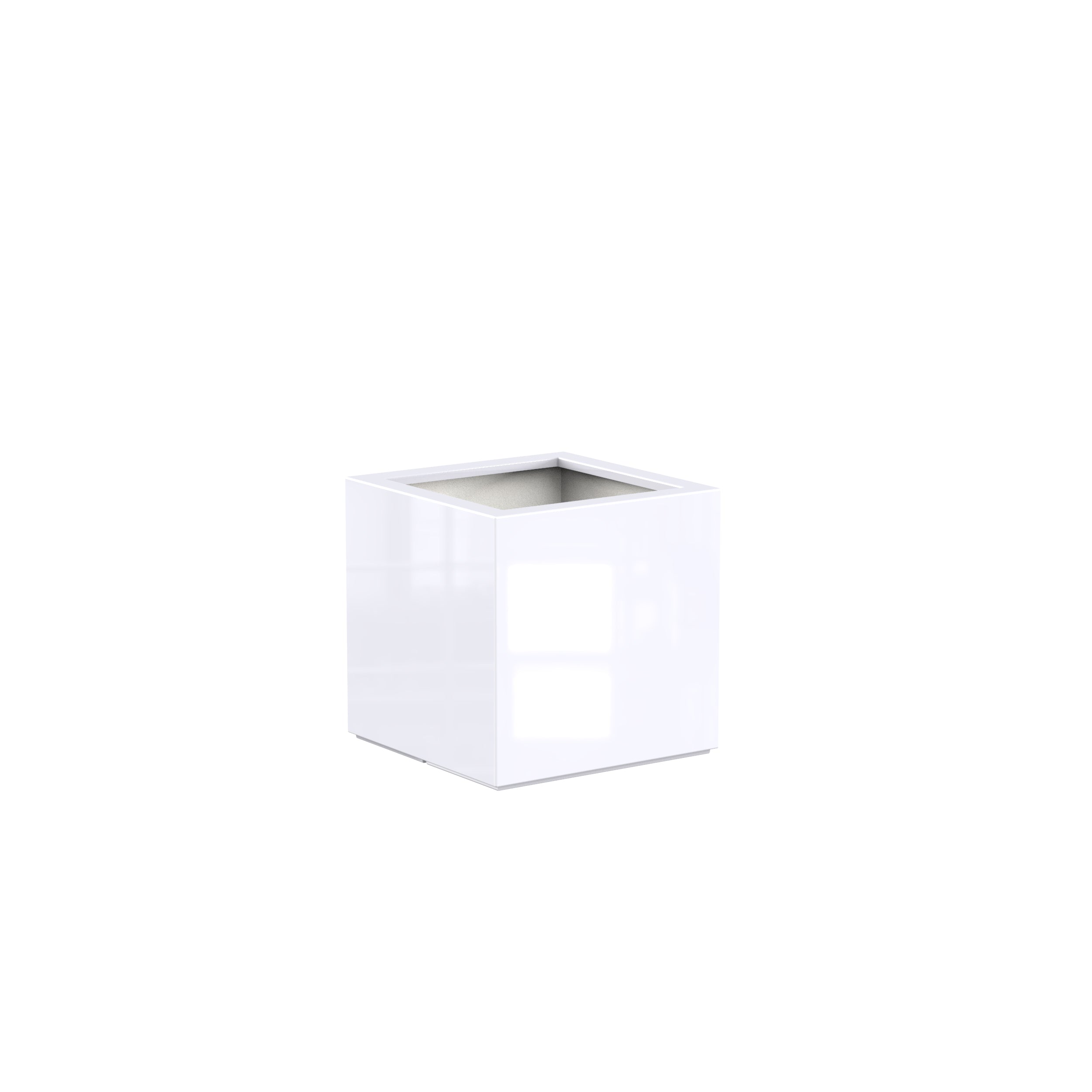 cube white high gloss fibreglass garden planter