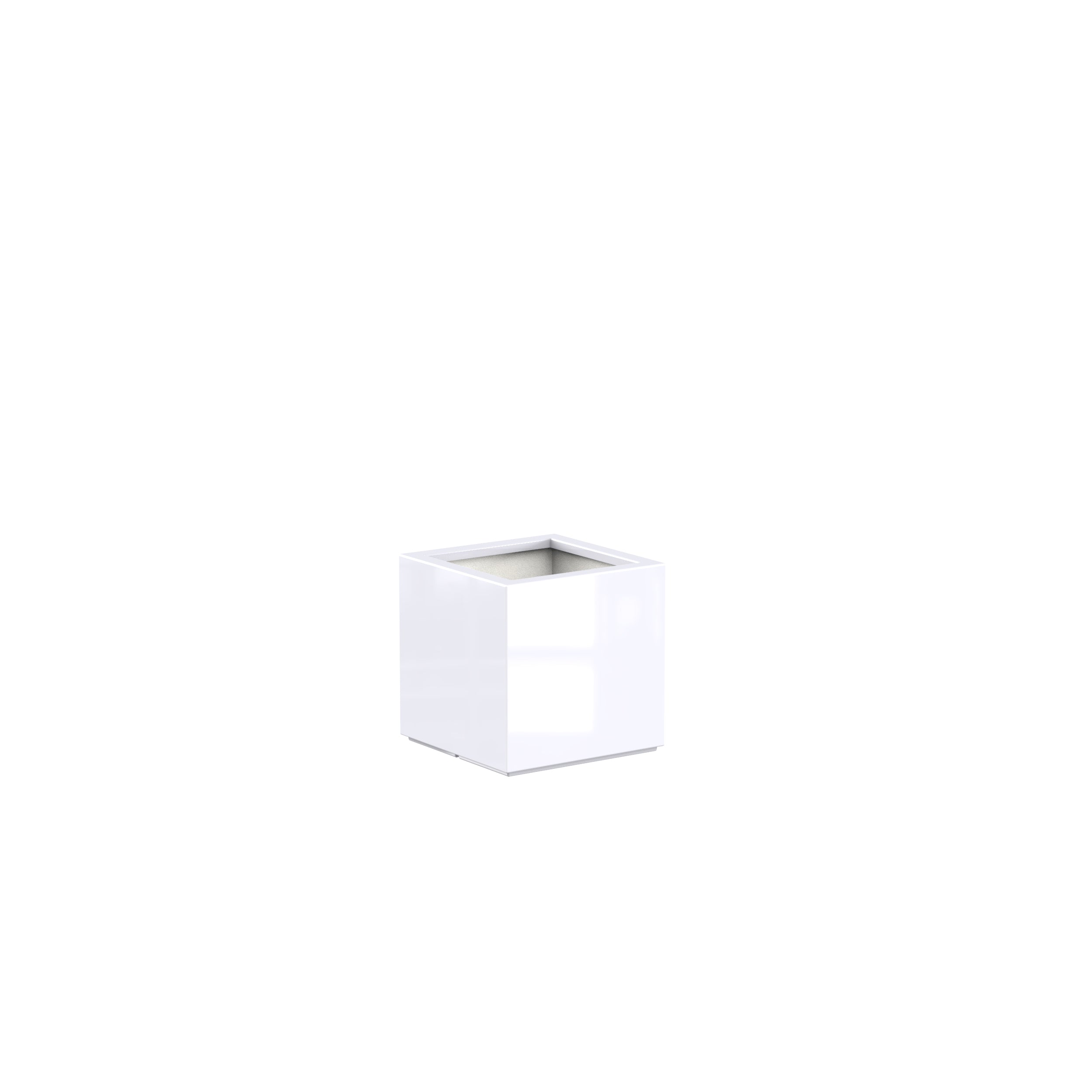 cube white high gloss fibreglass garden planter