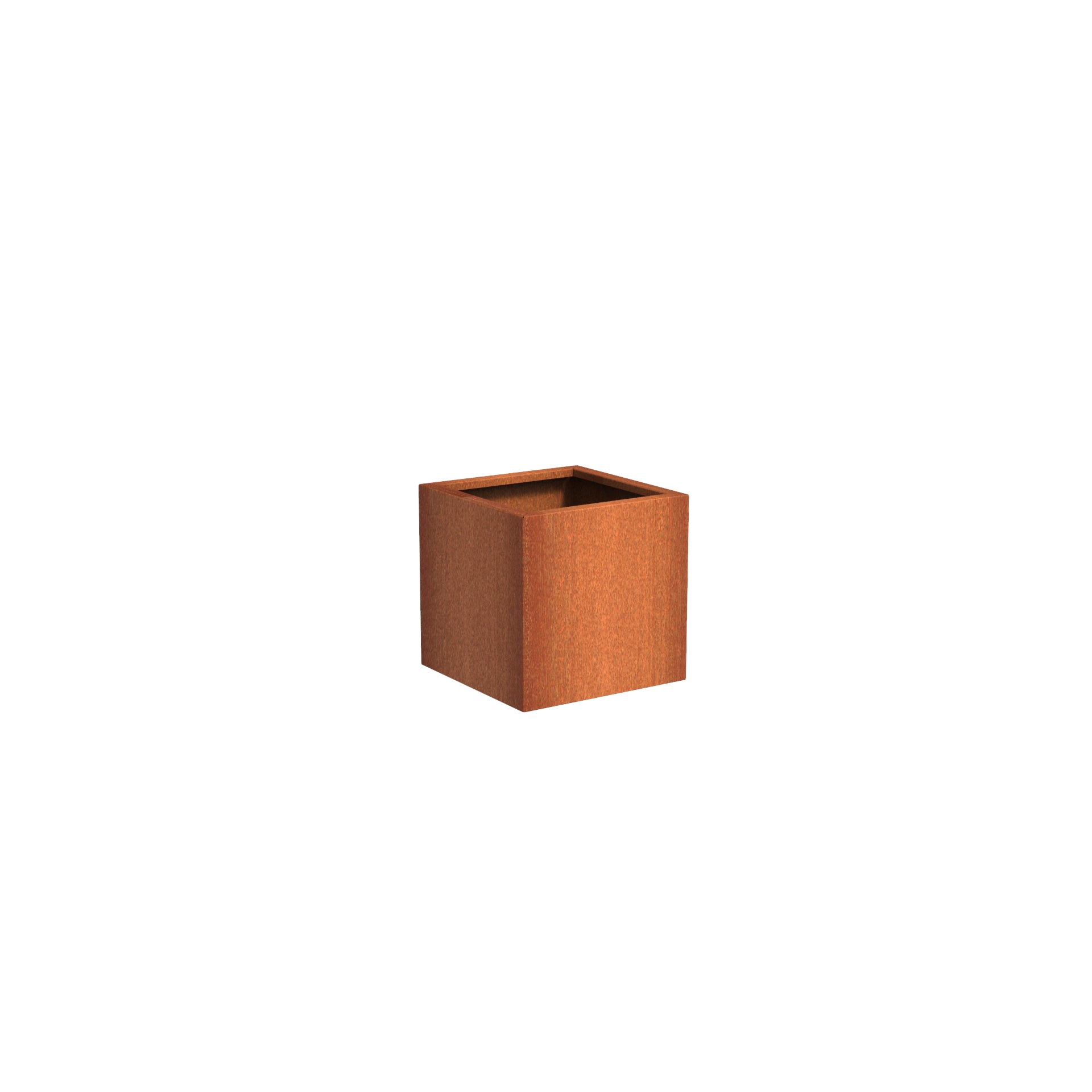 corten steel cube planter of varying sizes