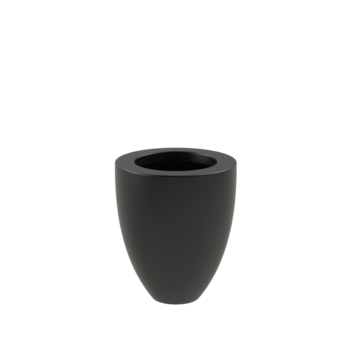 round black fiberglass garden planter