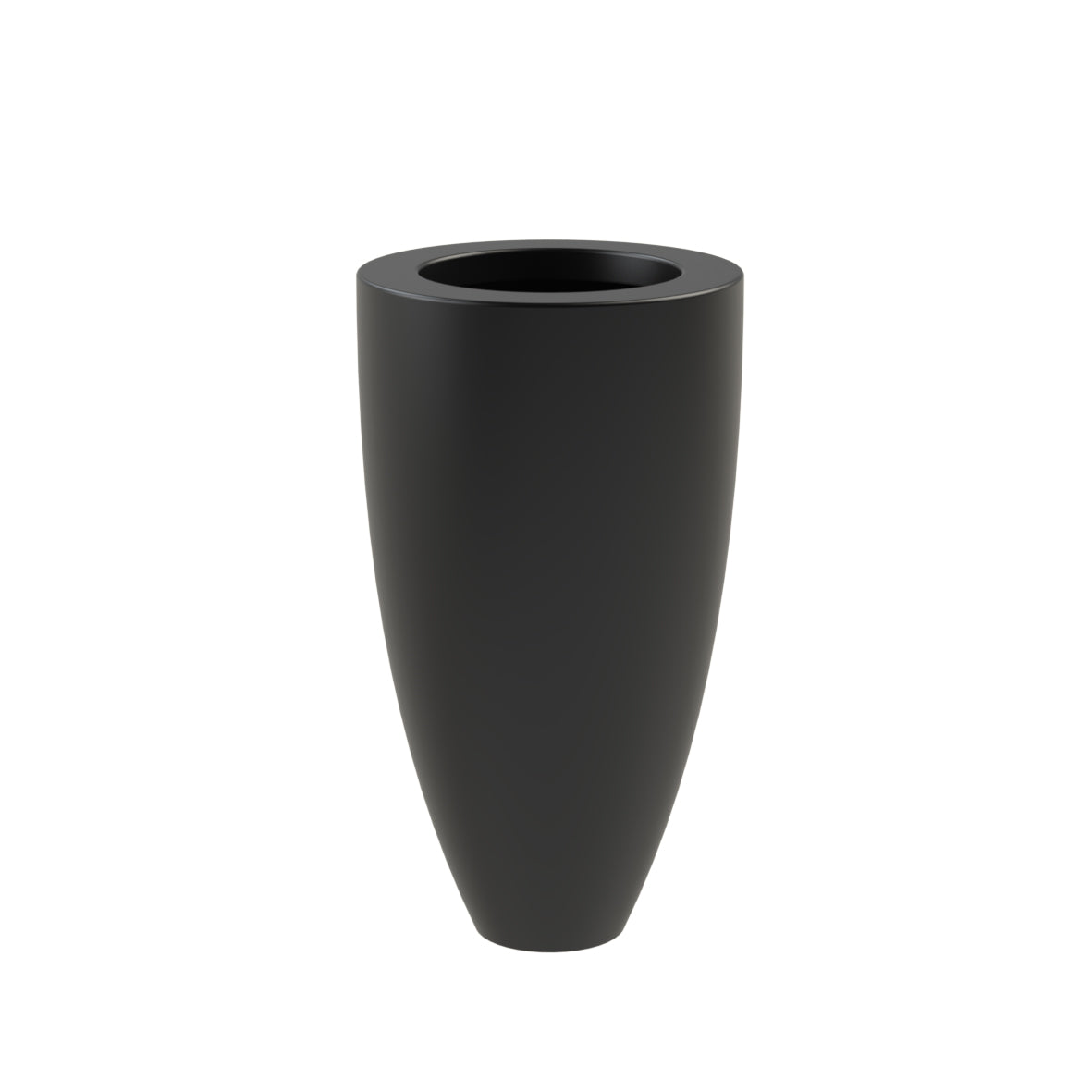 tall round black fiberglass garden planter