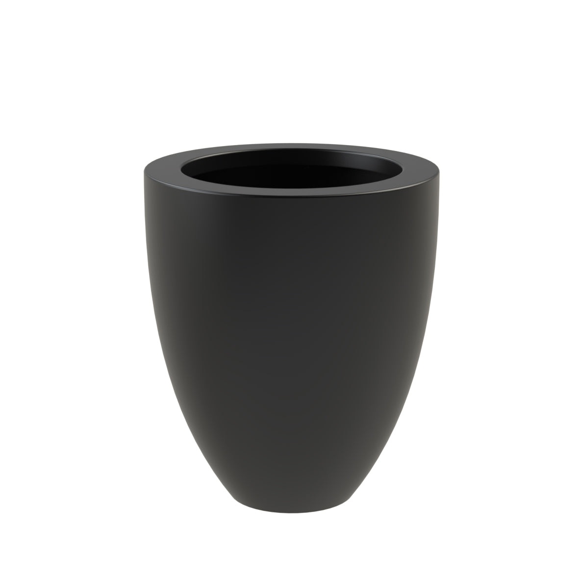 round black fiberglass garden planter