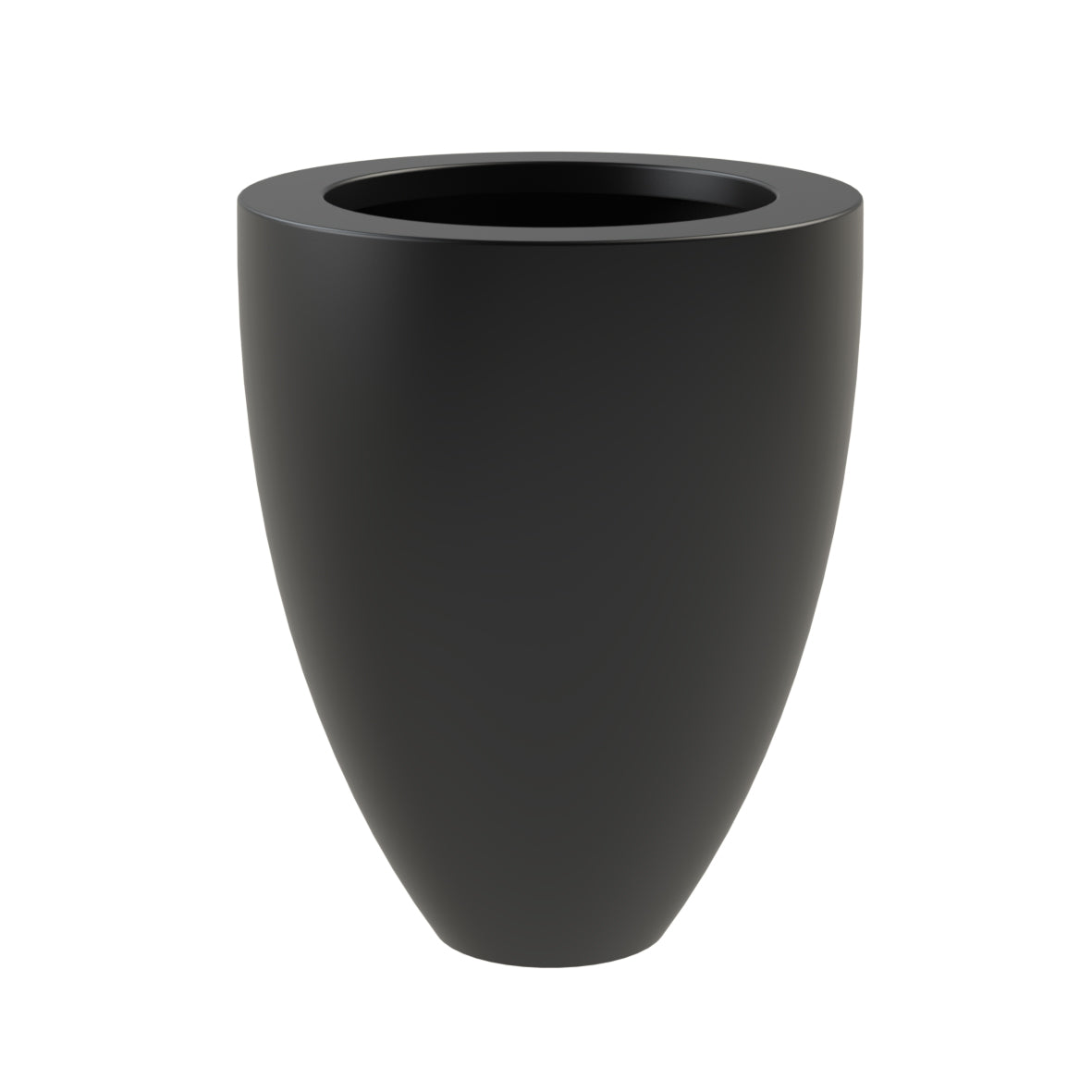 round black fiberglass garden planter