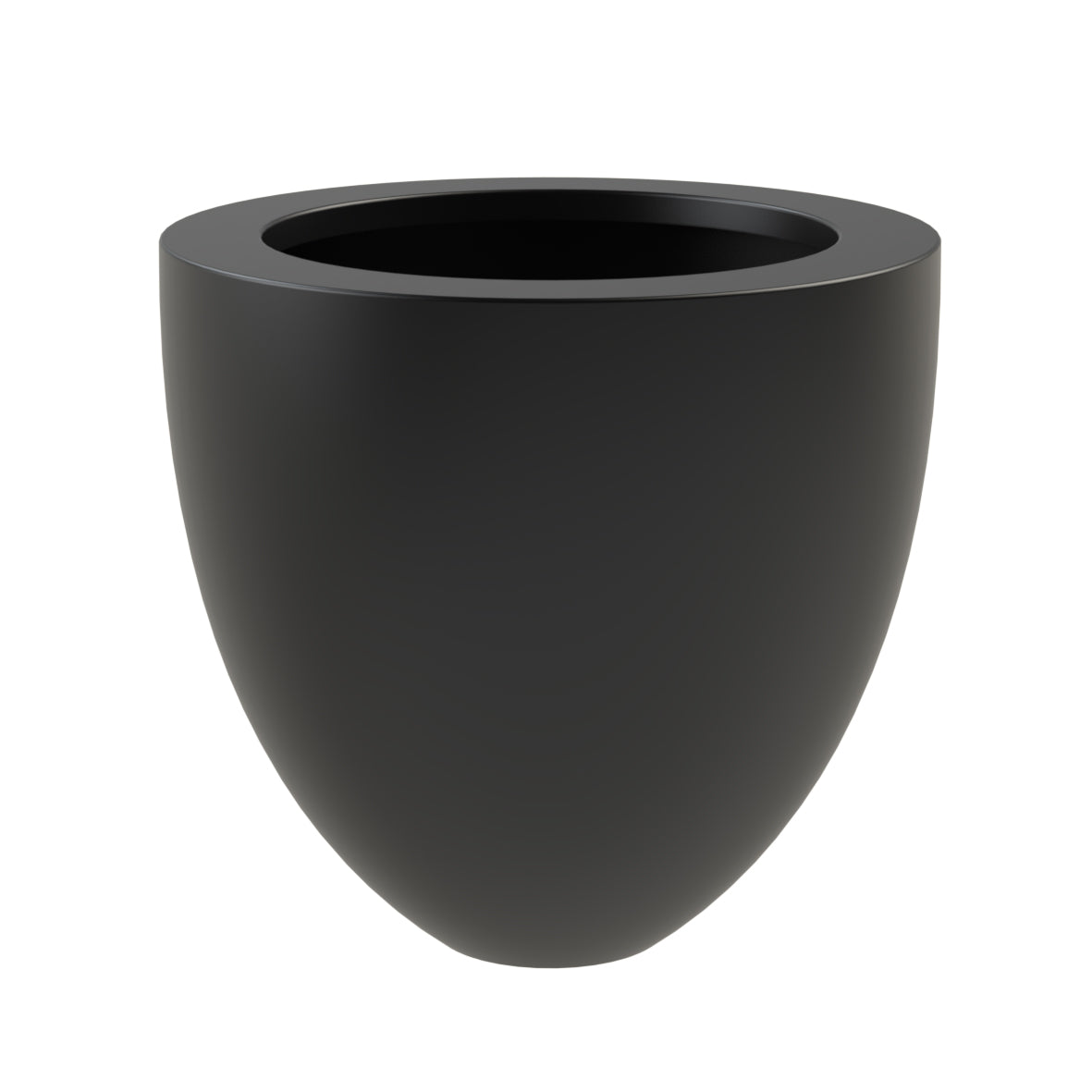 round black fiberglass garden planter