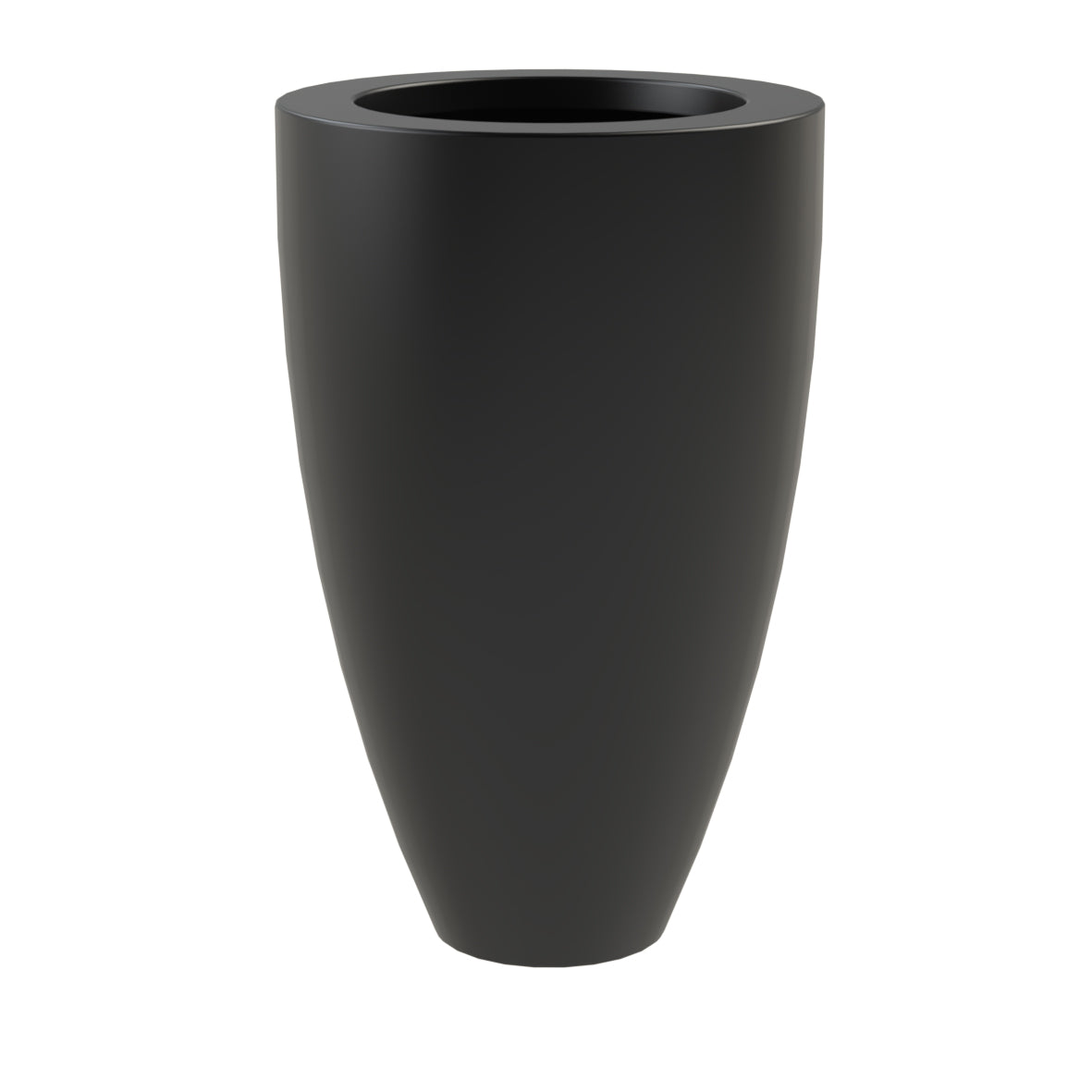 tall round black fiberglass garden planter