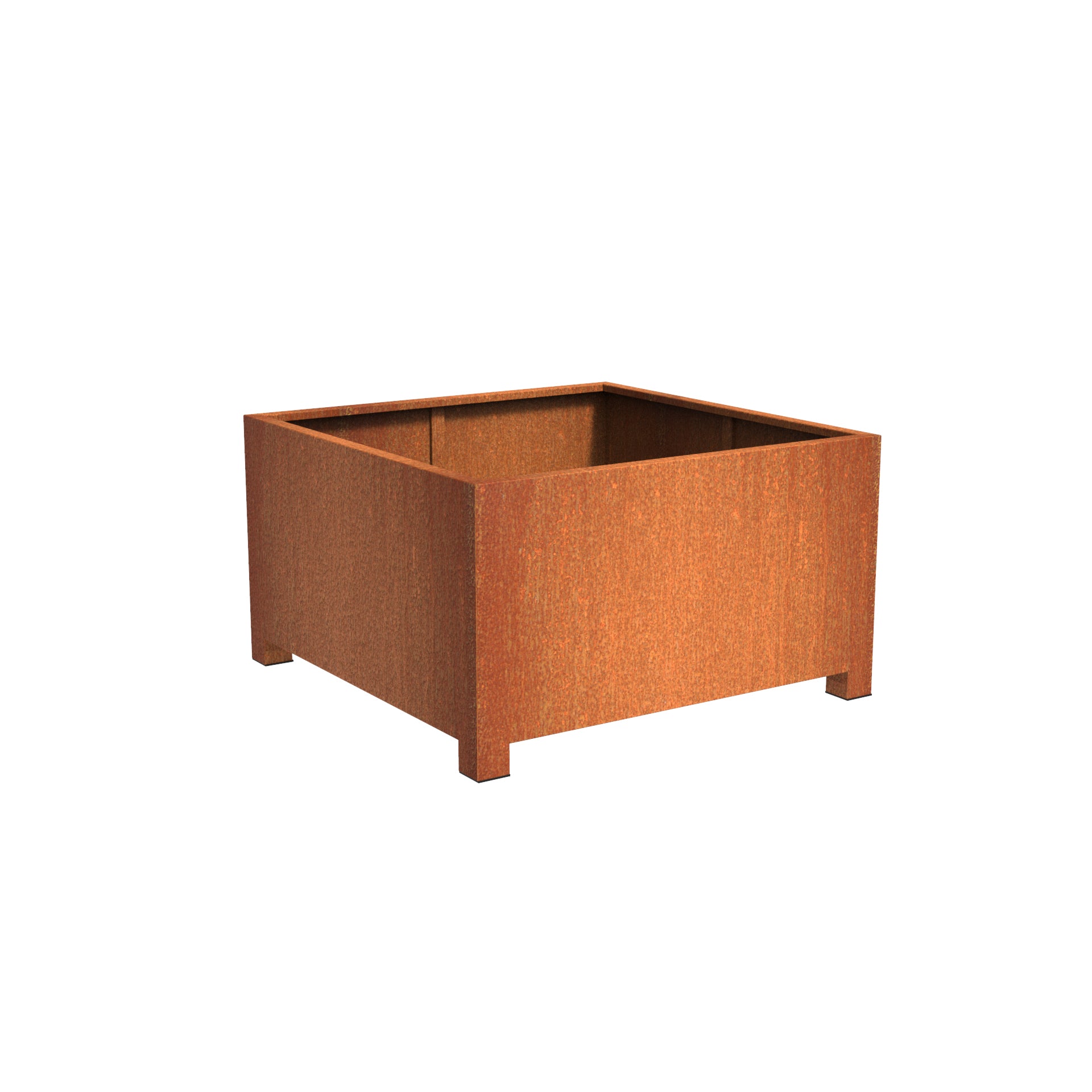 Cube Corten steel garden planter with feet