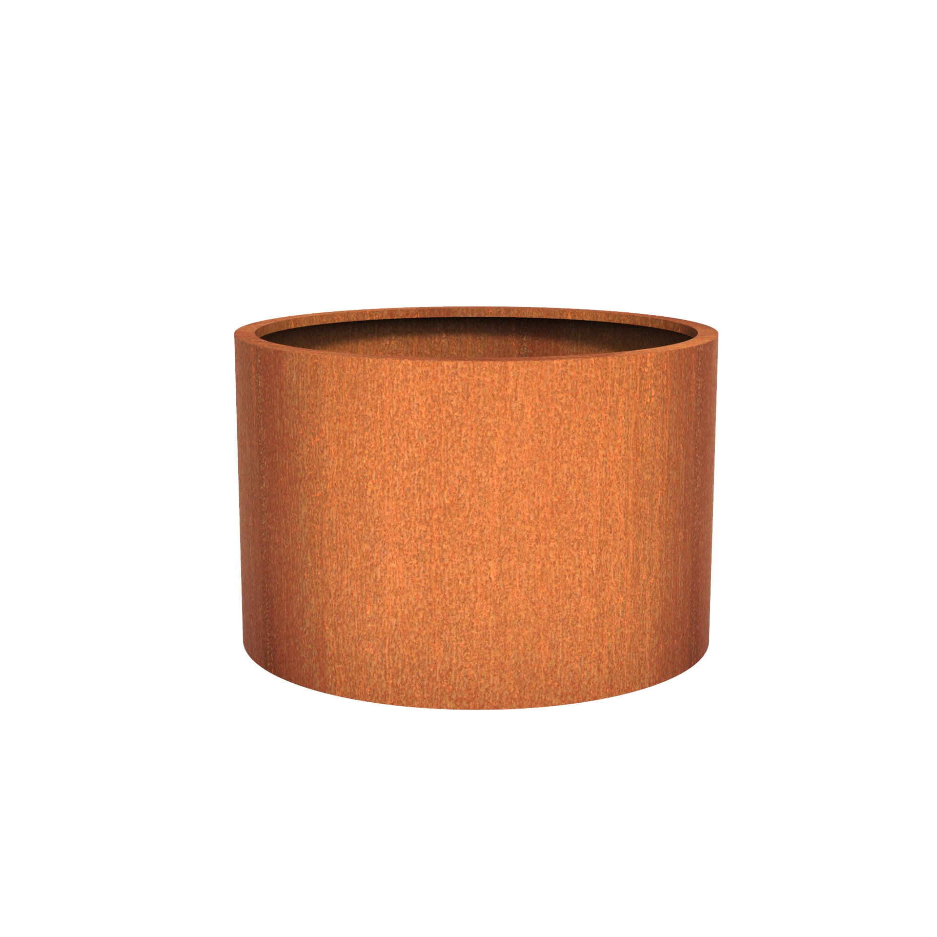 Round corten steel outdoor planter in a variety of sizes