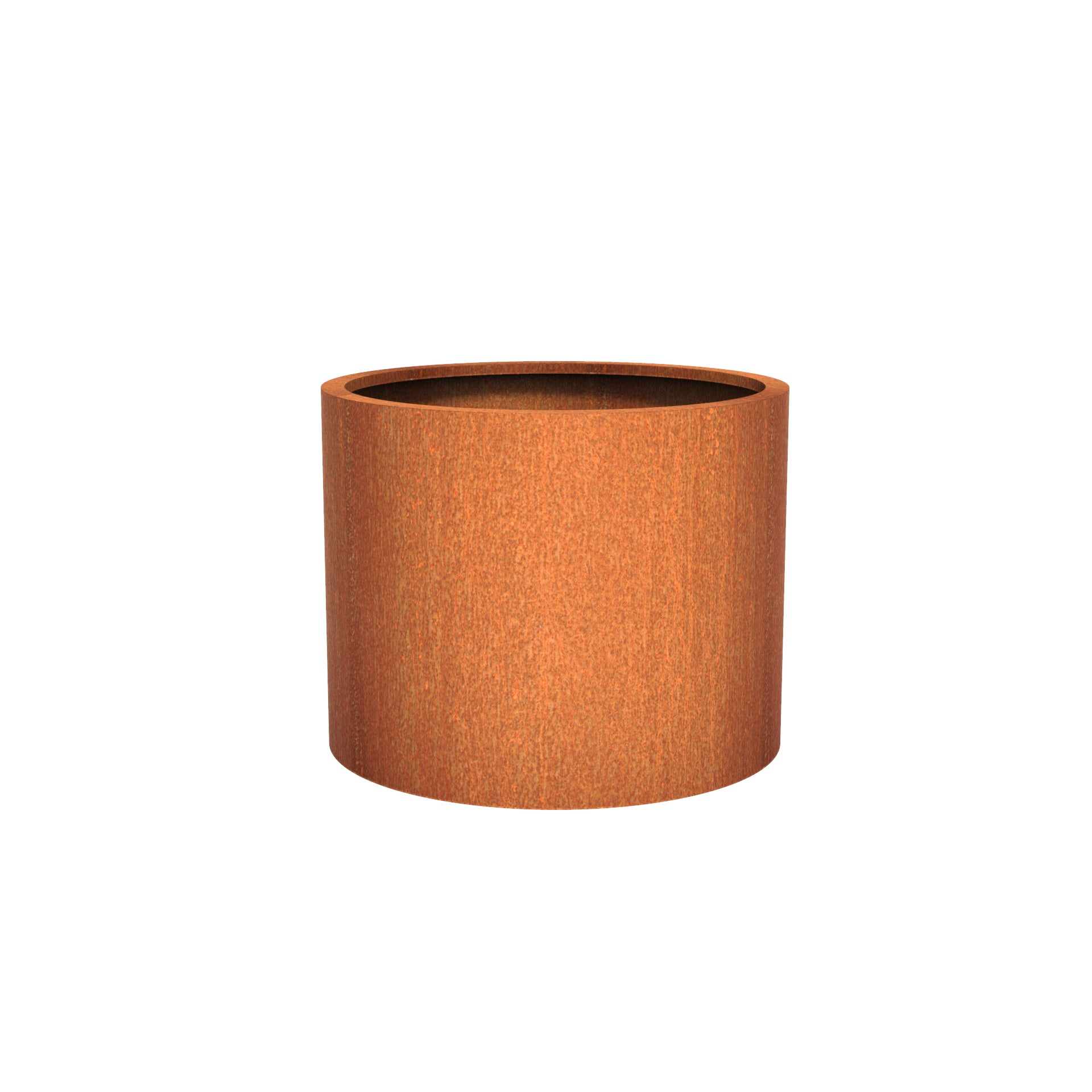 Round corten steel outdoor planter in a variety of sizes