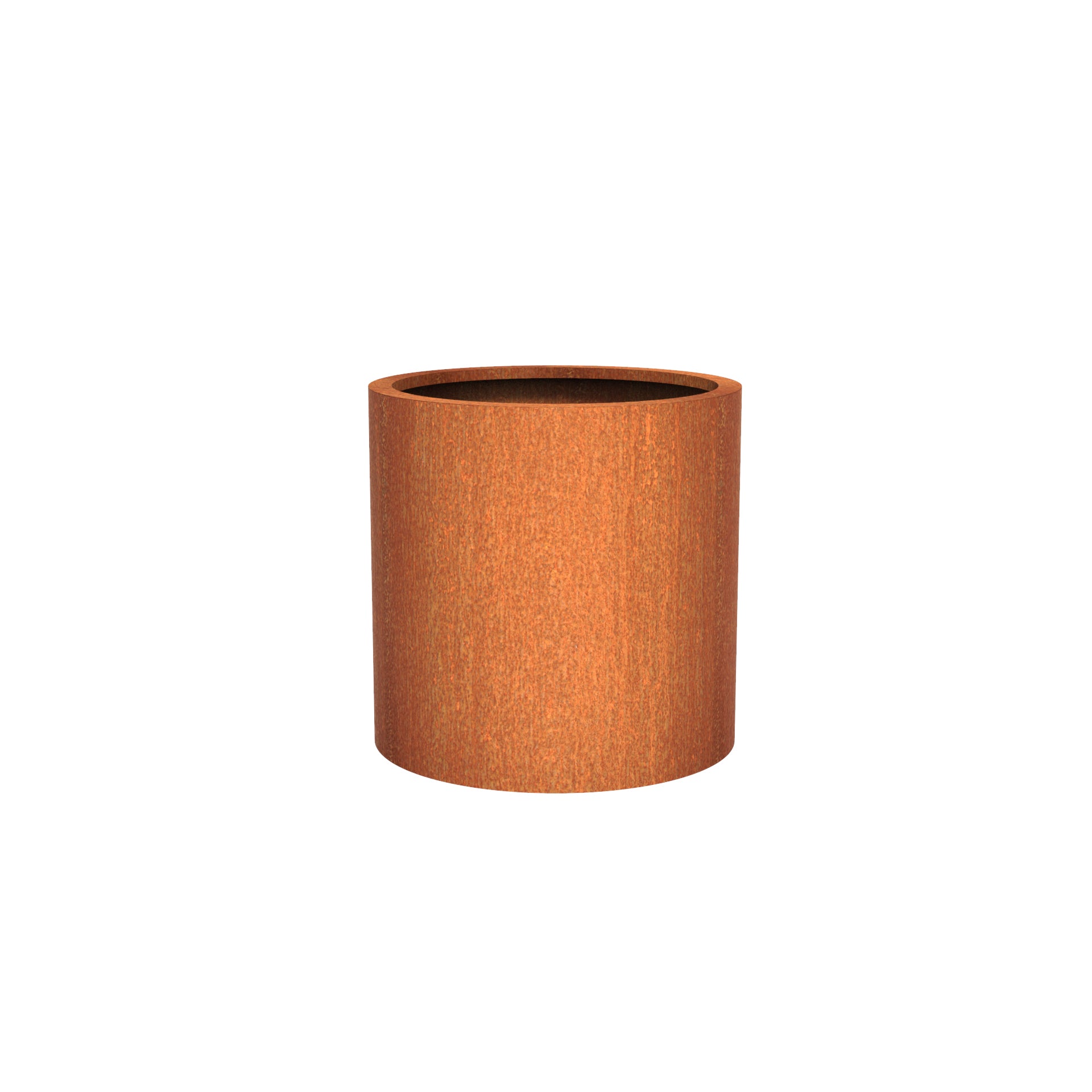 Round corten steel outdoor planter in a variety of sizes