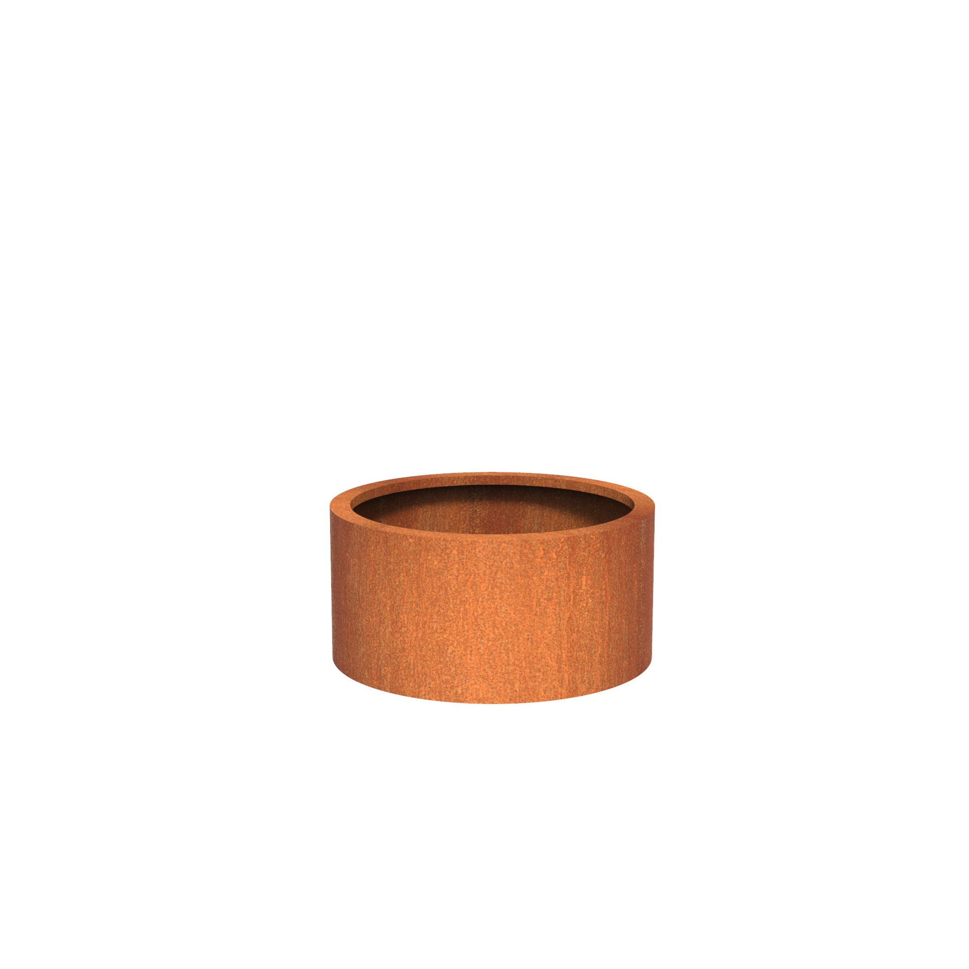 Round corten steel outdoor planter in a variety of sizes