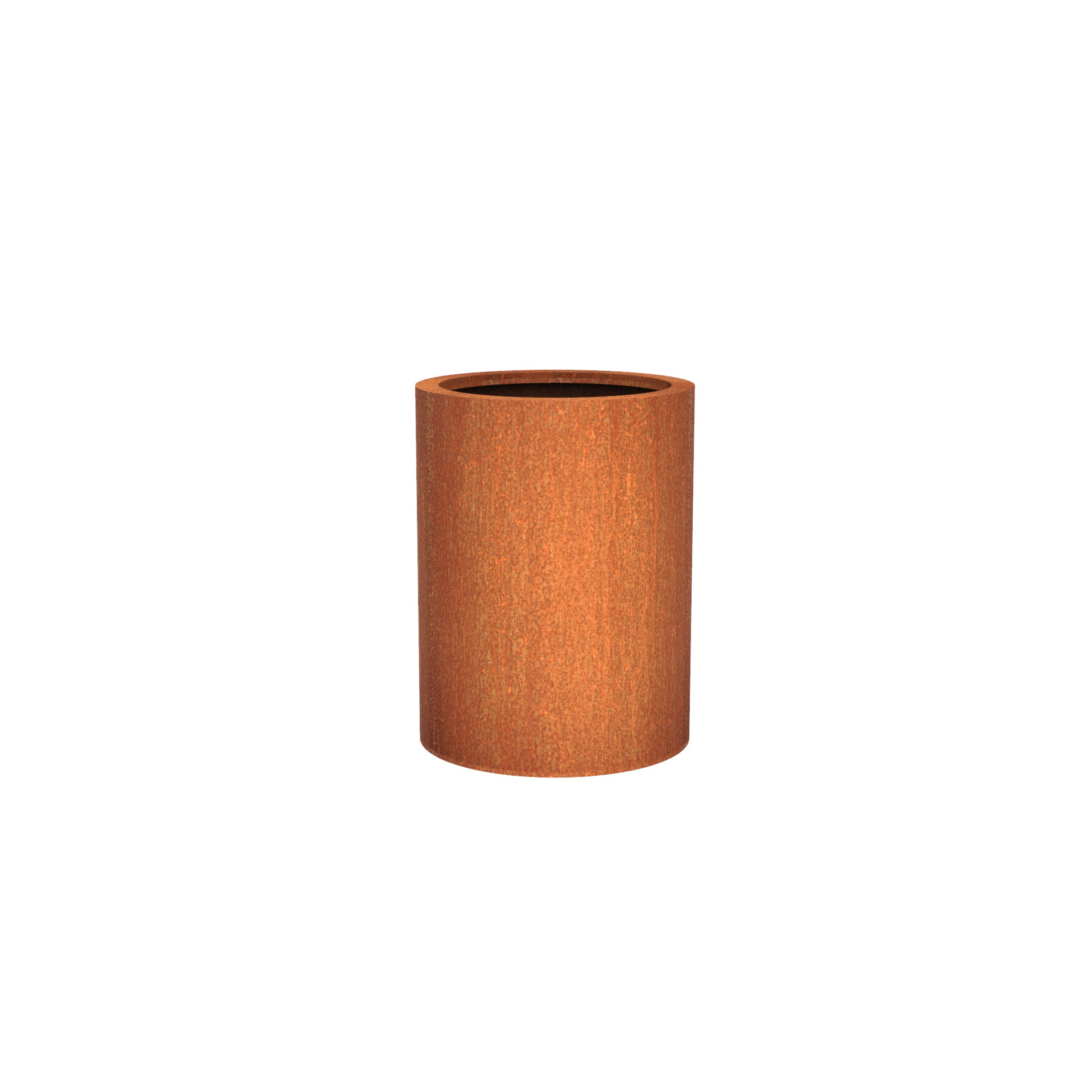 Round corten steel outdoor planter in a variety of sizes