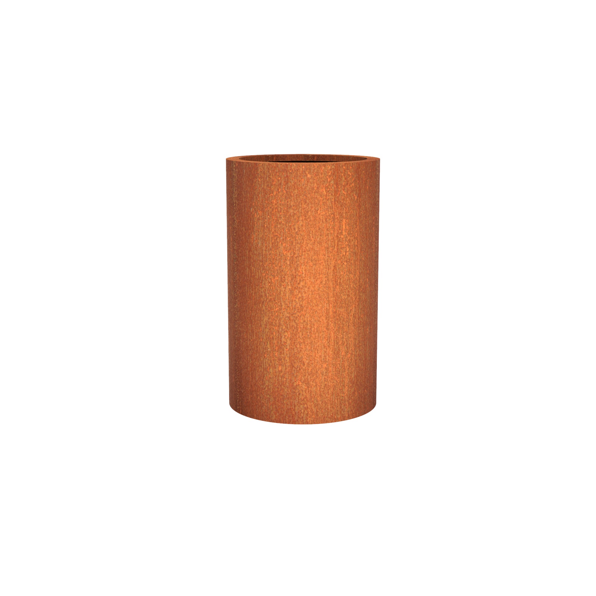 Round corten steel outdoor planter in a variety of sizes