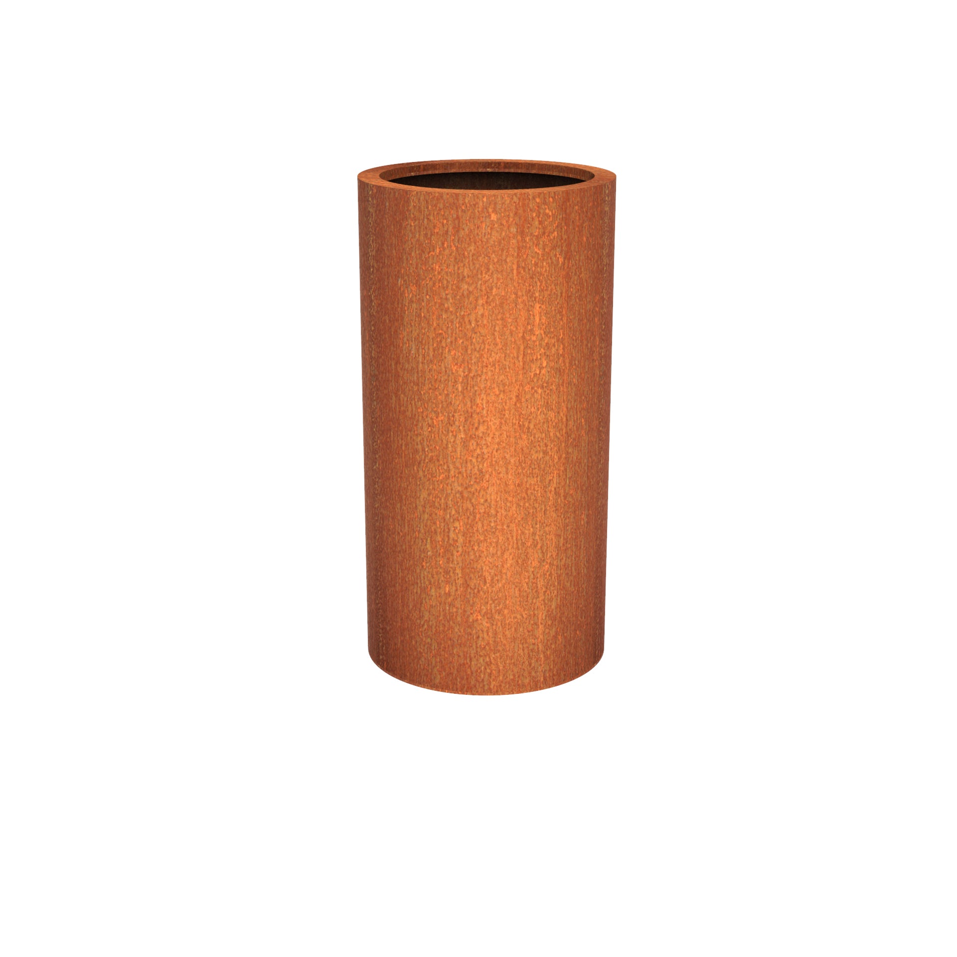 Round corten steel outdoor planter in a variety of sizes